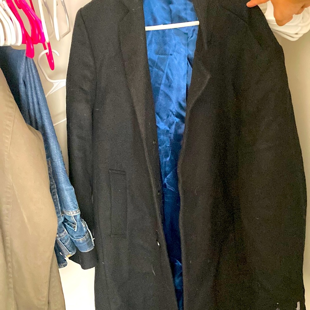 Black Michael Kors mens coat. Nice to wear over suits or nights out.